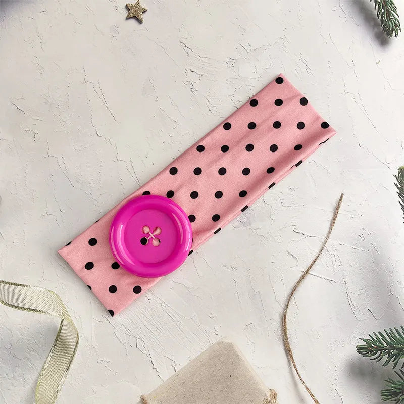 Polka Dot and Button Style Fabric Headband for Hair Styling