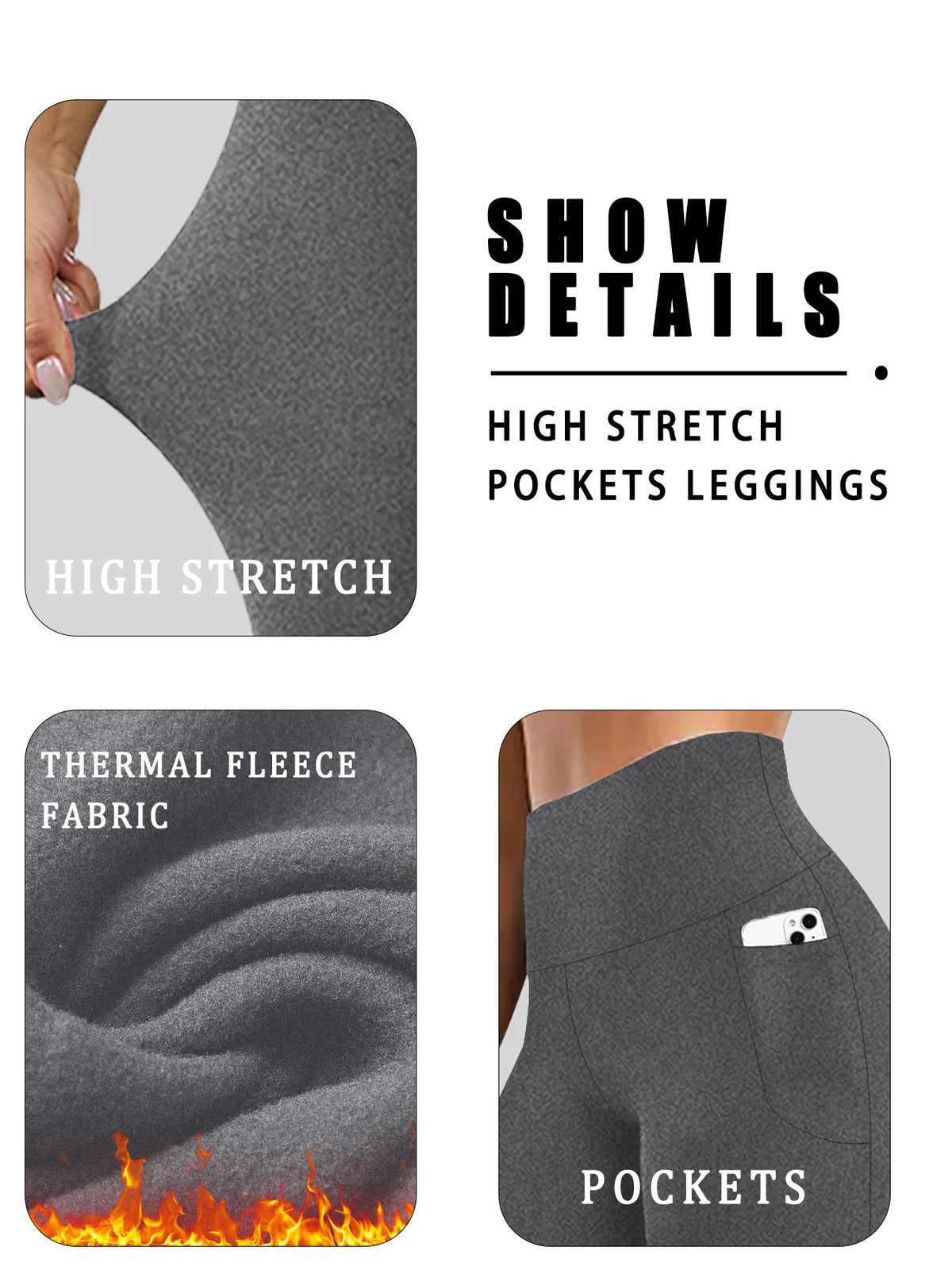 Women's Fleece Lined Side Pocket Full Length Leggings
