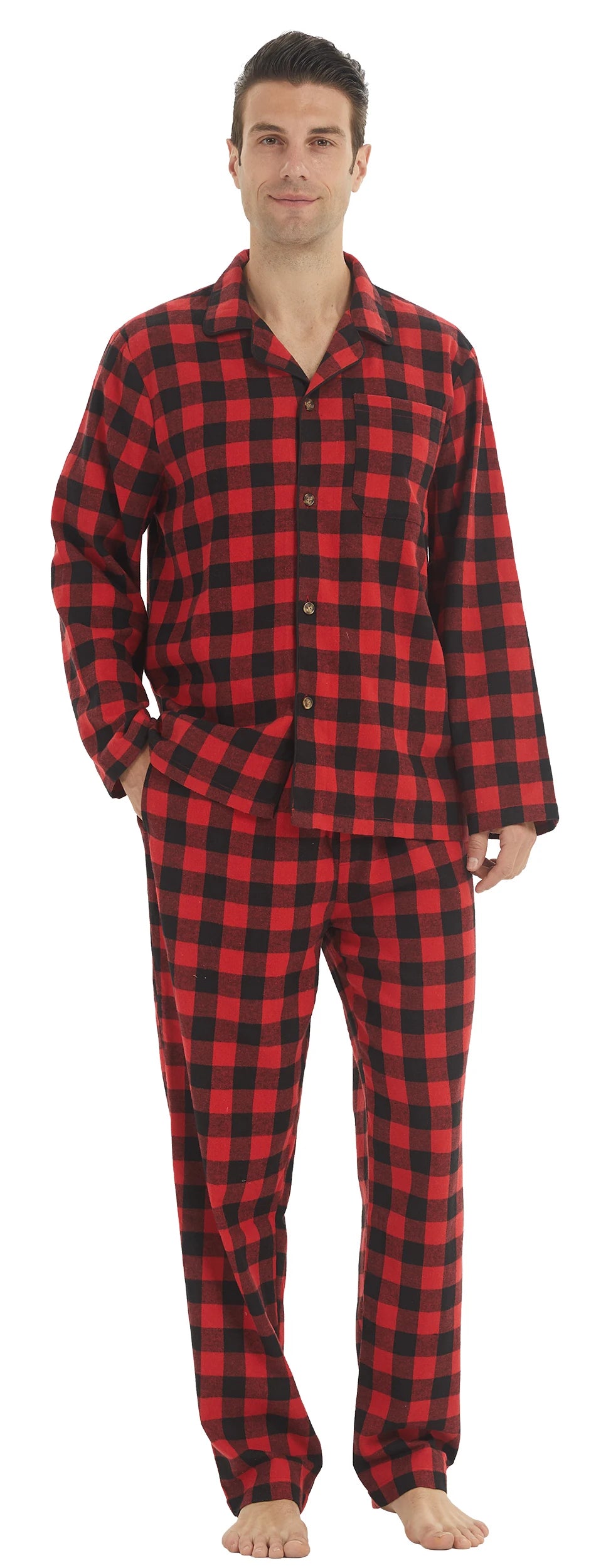 Men's Plaid Button Front Long Sleeve Shirt and Pants Pajama Set