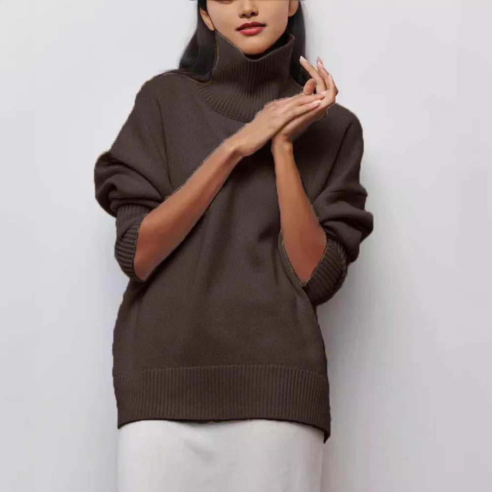 Women's Loose Turtleneck Long Sleeve Sweater Casual Knit Layer