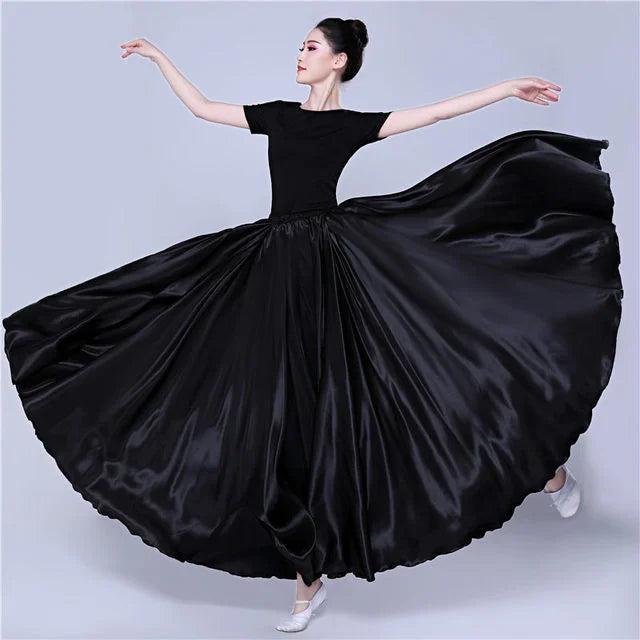 Women's Long Satin-Look Swing Dance Skirt with Length and Style Options