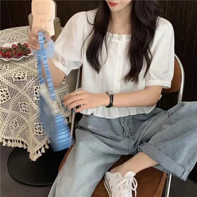 Women's Ruffled Short Sleeve Blouse