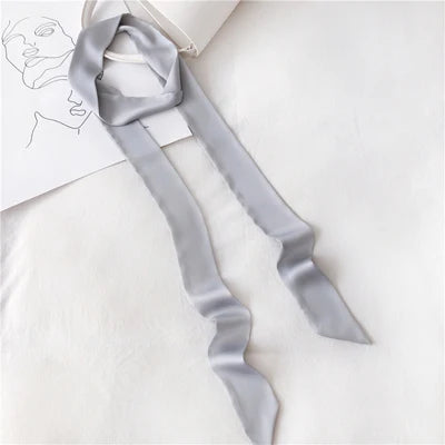 Solid Long Narrow Ribbon Scarf with Pointed Ends