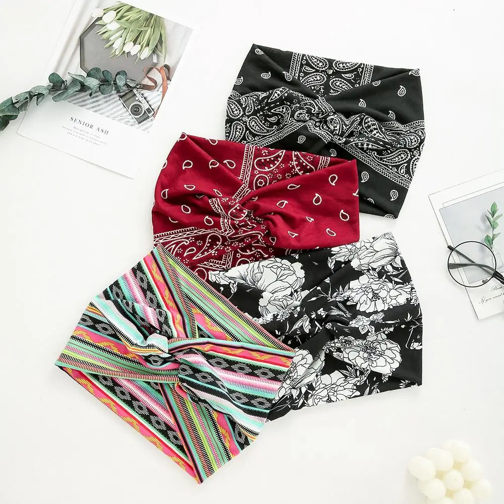 Wide Twist Front Fabric Headband in Solid and Printed Styles