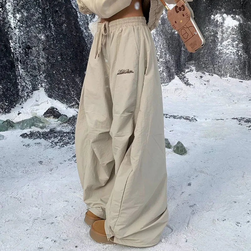 Women's Baggy Winter Pants with Letter Embroidery and Wide Legs