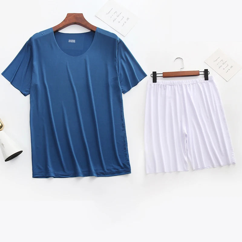 Men's Solid Short Sleeve T Shirt and Shorts Pajama Set