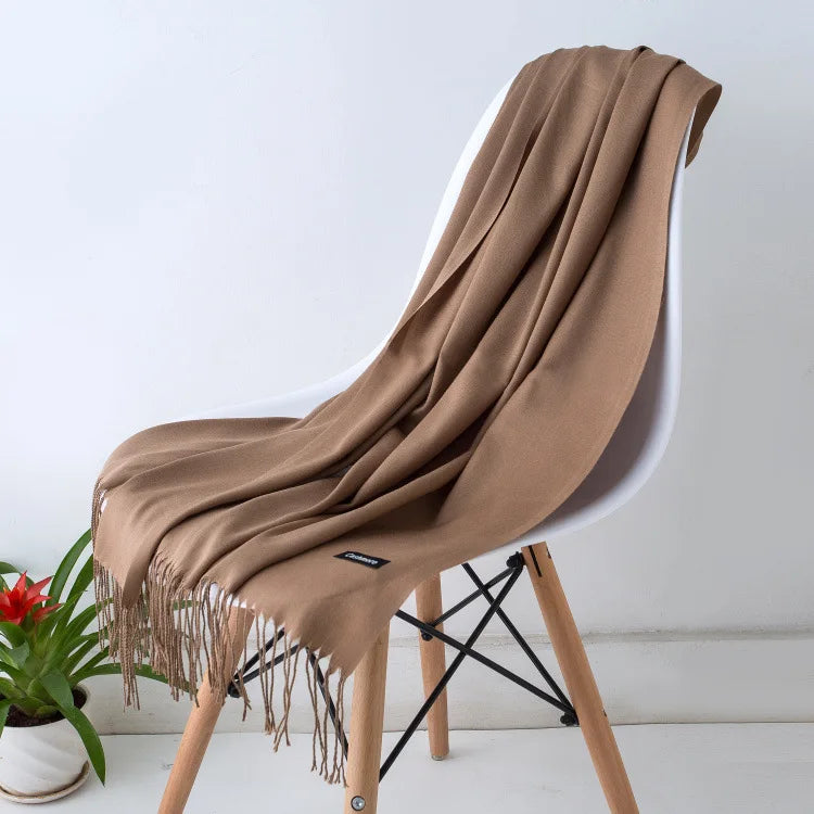 Solid Long Fringed Scarf for Wrap and Neck Styling