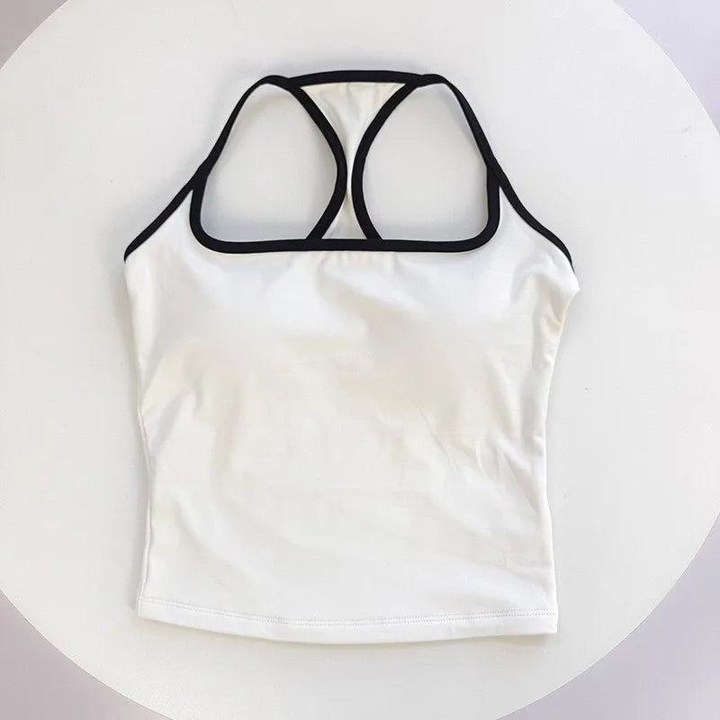 Women's Contrast Trim Racerback Cropped Tank Top