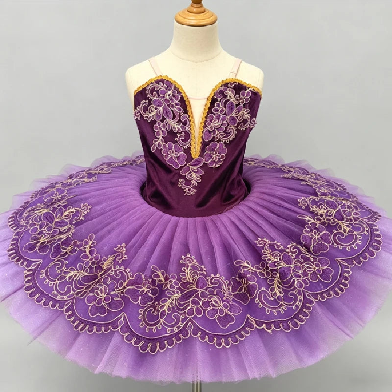 Girls' Pancake Ballet Tutu Dress with Decorated Bodice and Height-Based Sizes