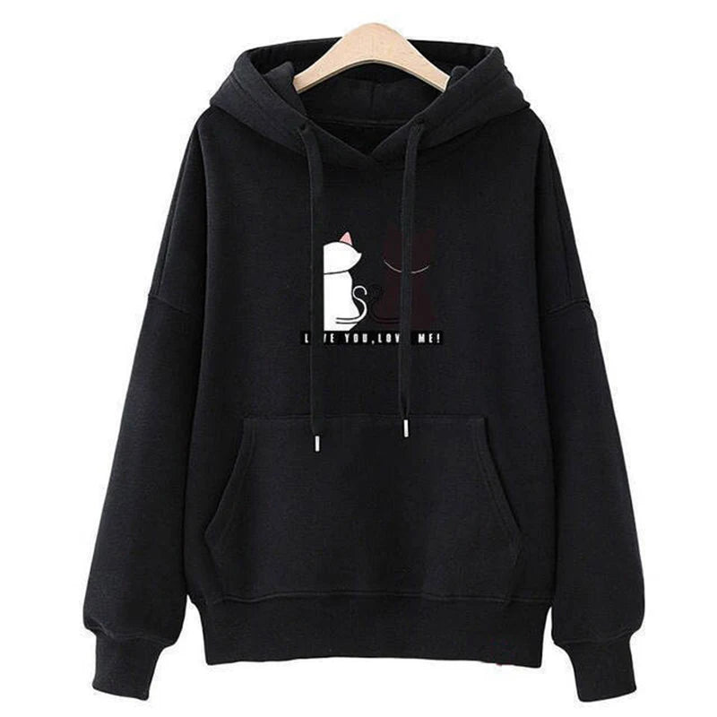 Cat Graphic Long Sleeve Pullover Casual Hoodie for Layering