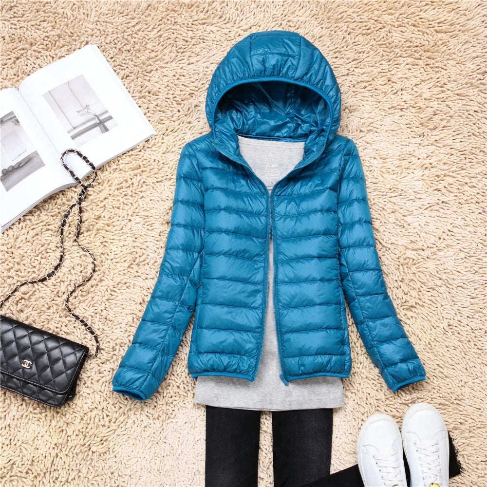 Women's Hooded Quilted Zip Front Jacket for Layered Outfits