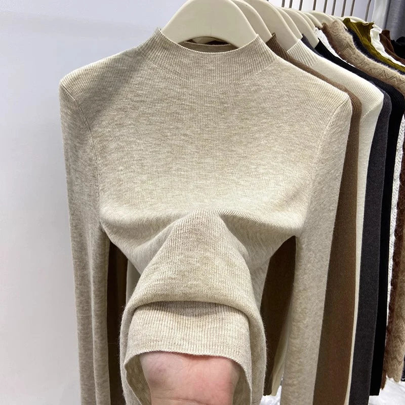 Women's Mock Neck Fitted Long Sleeve Sweater Casual Knit Layer