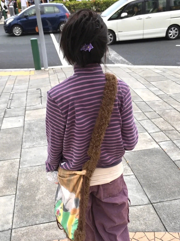 Striped Long Sleeve Front Closure Casual Jacket for Layering