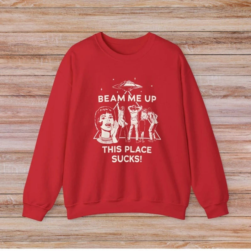 UFO Graphic Long Sleeve Pullover Casual Sweatshirt for Layering
