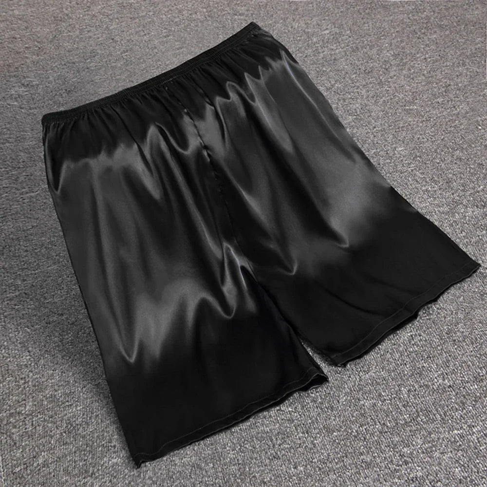 Men's Satin Look Elastic Waist Pocket Sleep Shorts