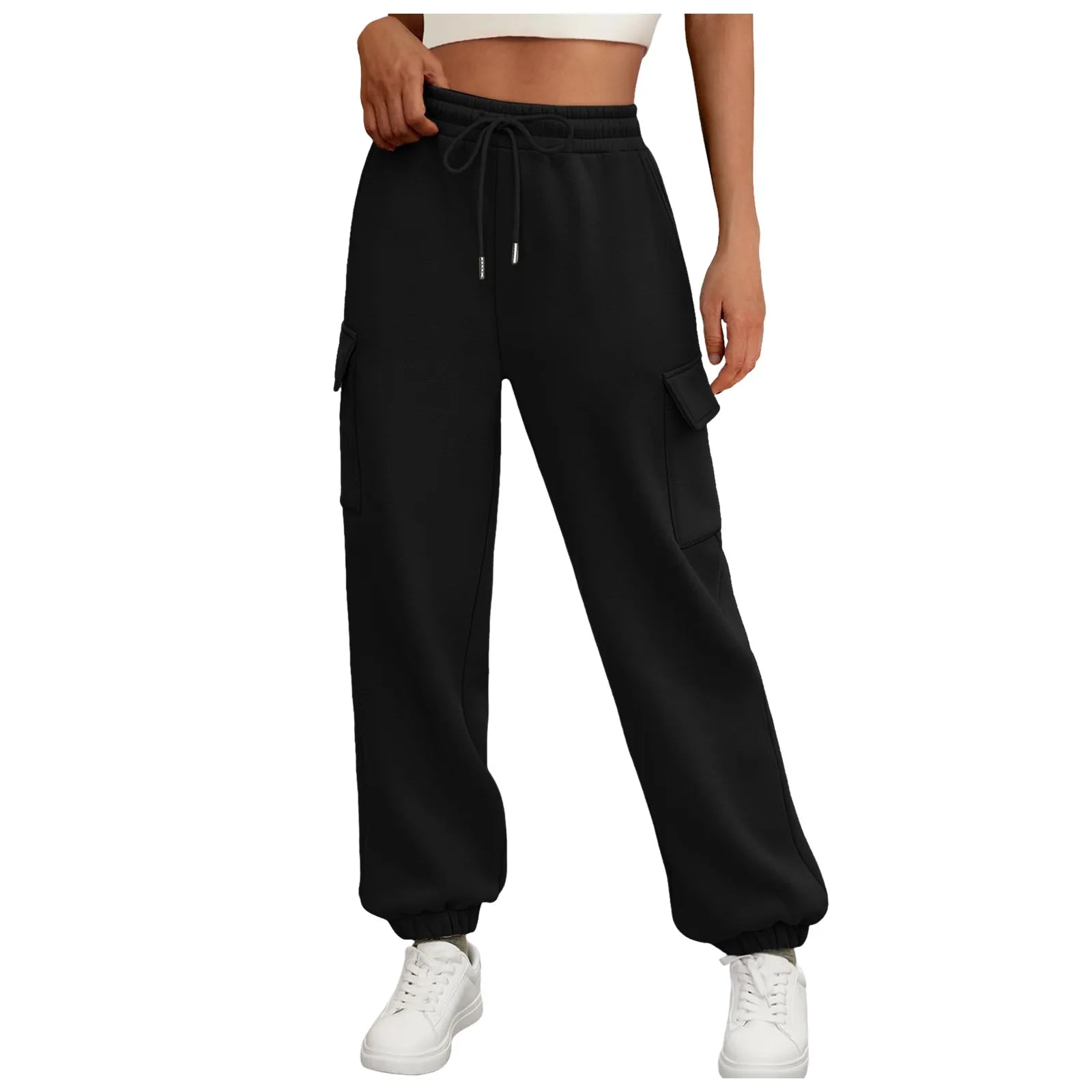 Women's Cargo Joggers with Drawstring Waist and Fleece Lined Design