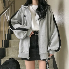 Women Casual Oversized Sweatshirt Female Streetwear Hooded Coats Pocket Loose Zip up Harajuku Hoodies Jacket Female Zipper Cloth