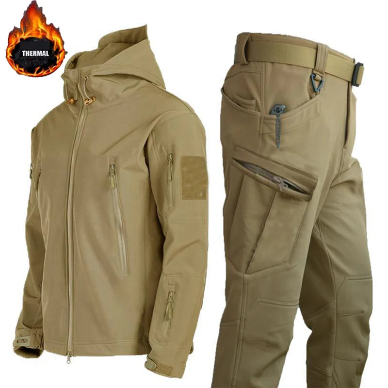 Outdoor Hooded Jacket and Trouser Clothing Set with Style Options