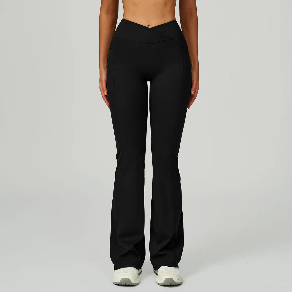Women's High V Waist Flared Workout Pants with Side Pockets