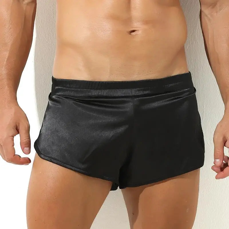 Men's Satin Look Split Hem Elastic Waist Sleep Shorts