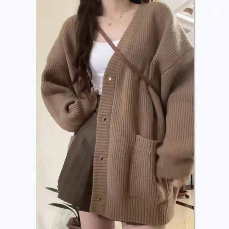 Women's Oversized Pocket Button Front Cardigan Casual Knit Layer