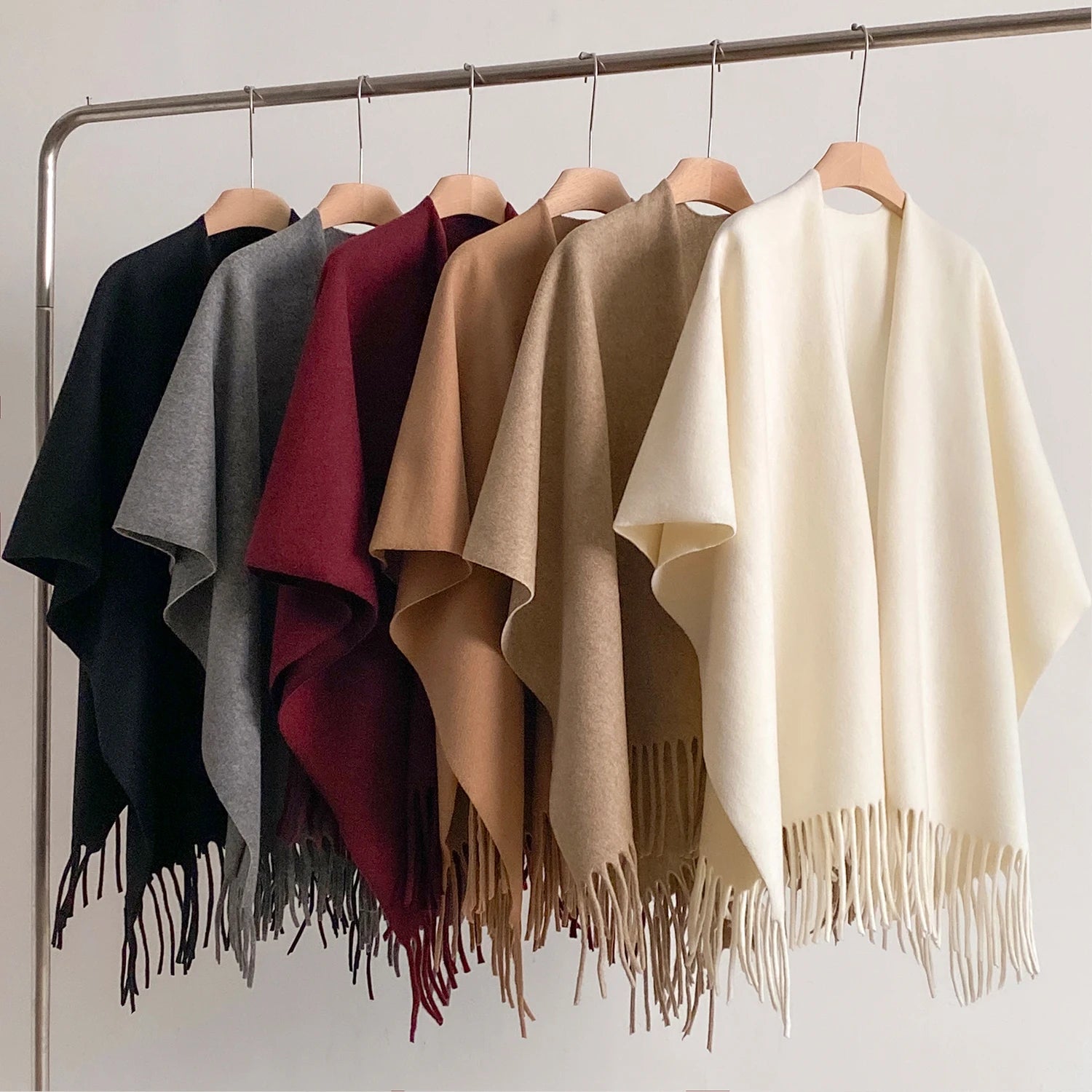 Solid Fringed Wrap Scarf for Layering over Outfits