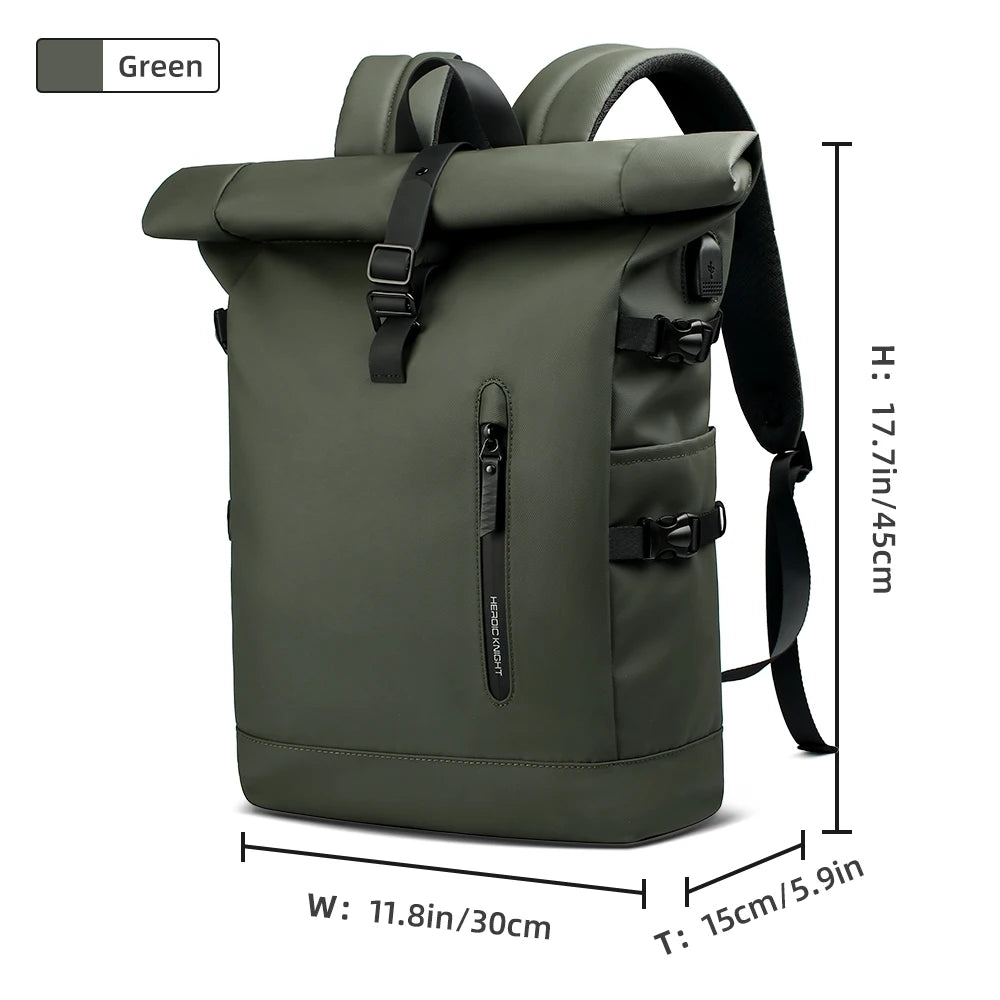 Roll-Top Laptop Backpack with Buckle Closure and Contrasting Panel Options