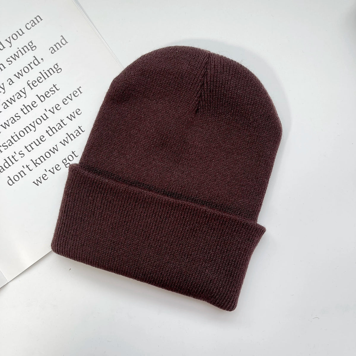 Solid Knit Beanie with Folded Cuff and Color Choices