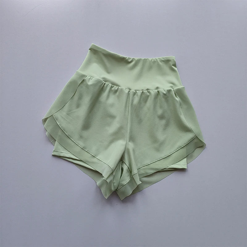 Women's High Waist Two Layer Nylon Blend Running Shorts