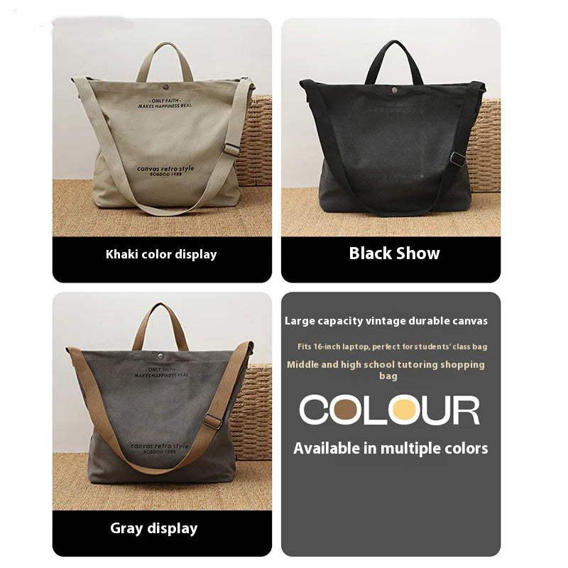 Retro Shoulder Tote Bag with Wide Strap and External Pocket Design
