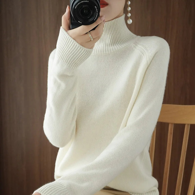 Women's Solid Turtleneck Long-Sleeve Knit Sweater