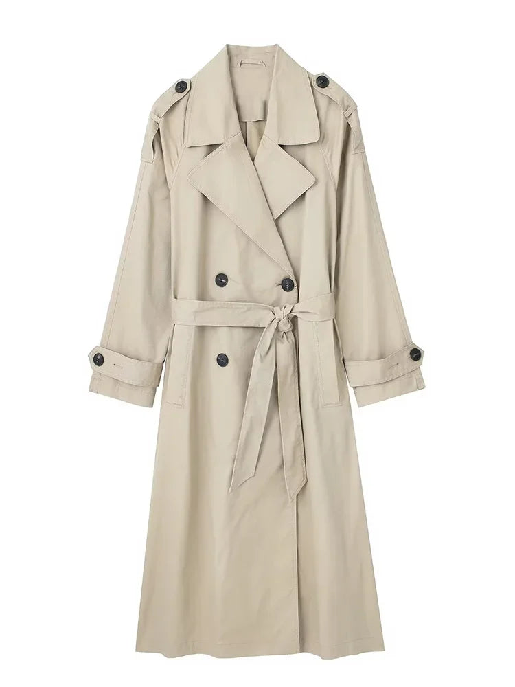 Willshela Belted Double-Breasted Long Trench Coat