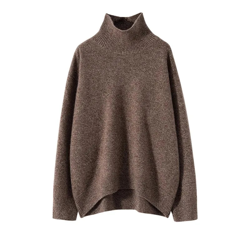 Autumn and Winter New Thick Cashmere Sweater Women High Neck Pullover Sweater Warm Loose Knitted Base Sweater Jacket Tops