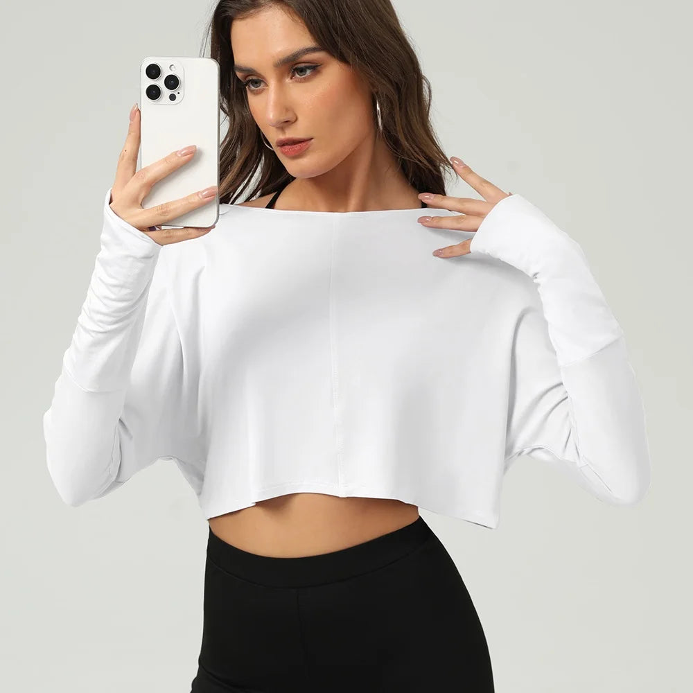 Women's Loose-Fit Long-Sleeve Workout Crop Top