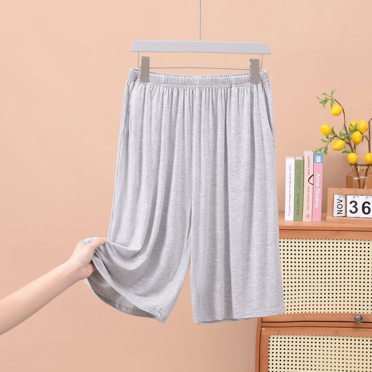 Men's Solid Elastic Waist Modal Lounge Shorts for Home Wear