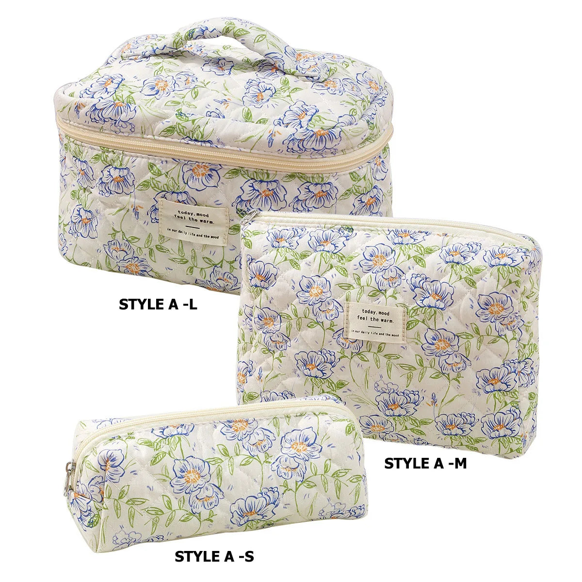 Printed Quilted Toiletry Bag with Zippered Size Options