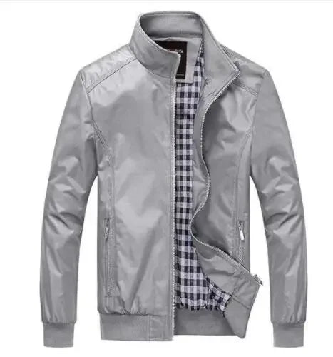 Men's Zip-Front Stand-Collar Jacket with Checked Lining