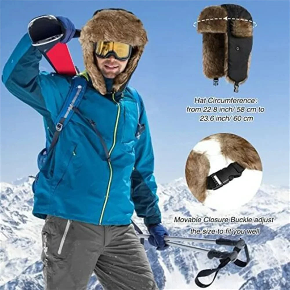 Trapper Hat with Ear Flaps and Plush Trim
