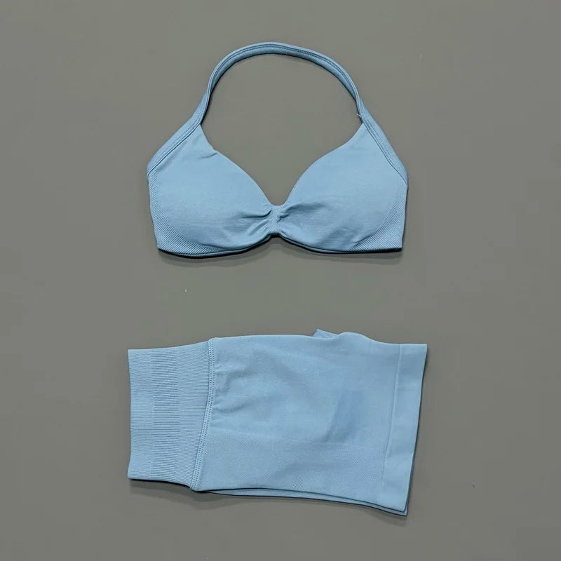 Women's Twist Front Bra And Shorts Yoga Set