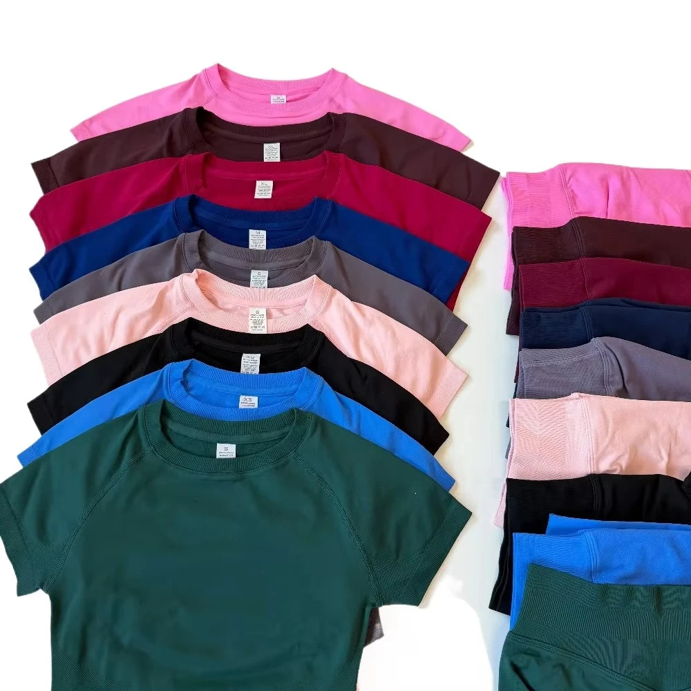 Women's Tee And Shorts Options Yoga Set For Workout Outfits