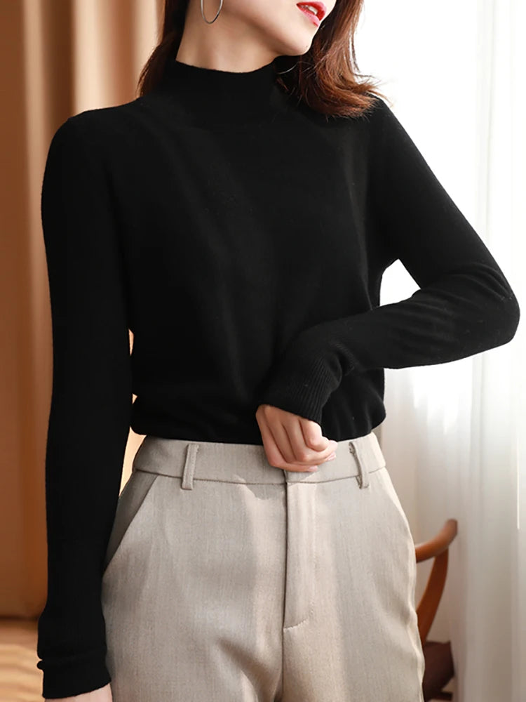 Women's Mock Neck Long Sleeve Sweater Casual Knit Layer