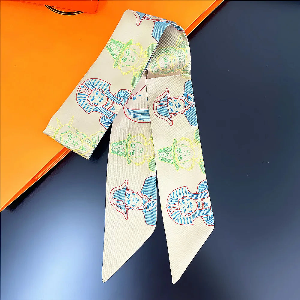 Horse Motif Skinny Scarf with Decorative Printed Patterns