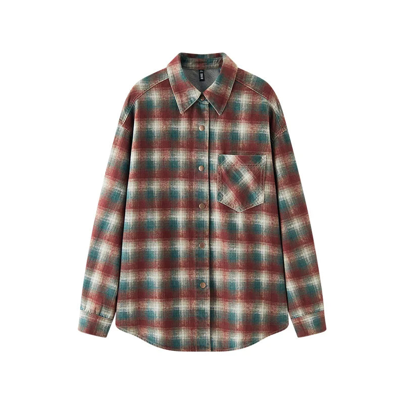 Women's Checked Relaxed Long Sleeve Button Front Overshirt