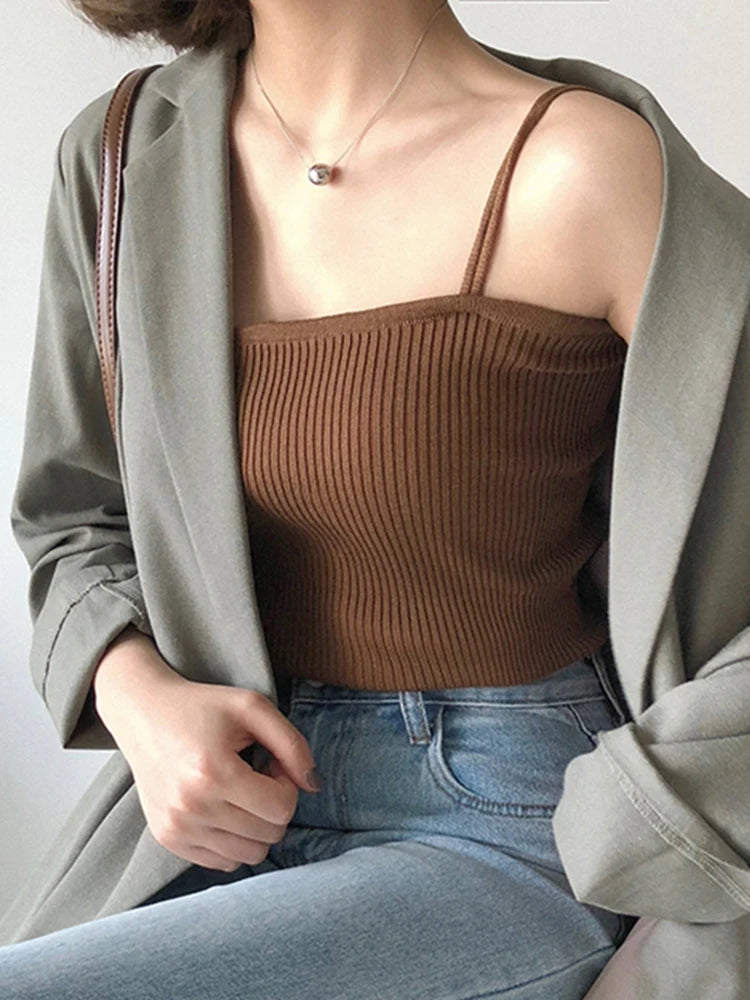 Women's Ribbed Halter Crop Top with Cropped Length and Sleeveless Design
