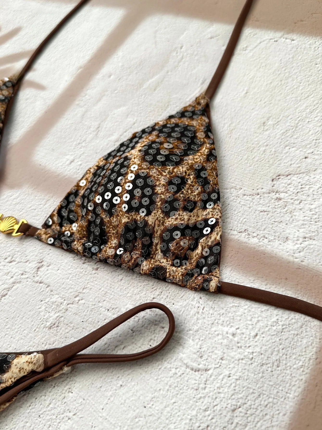 Sequin Leopard Print Halter Bikini