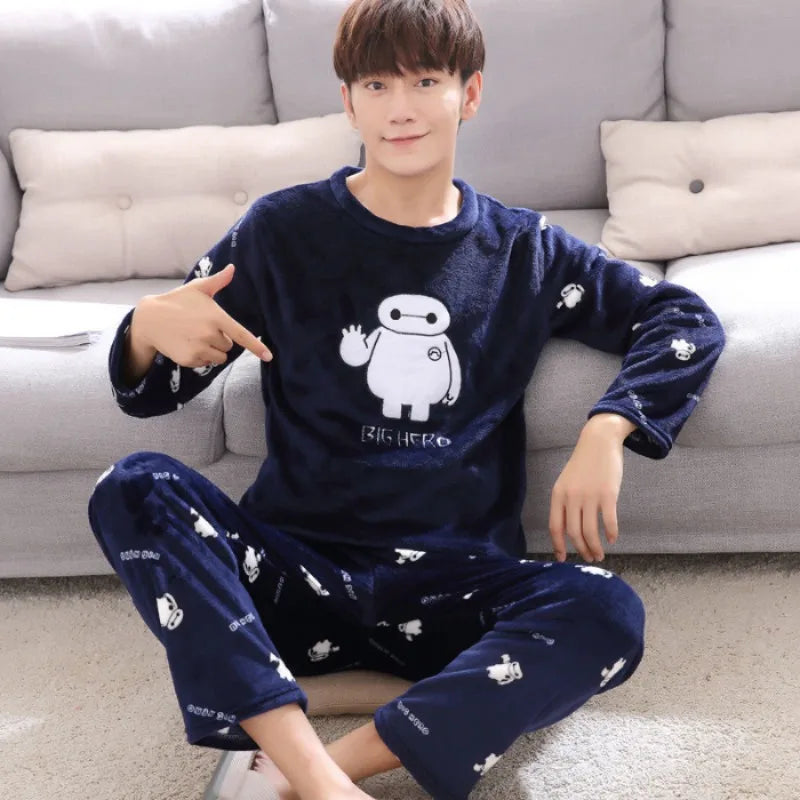 Men's Graphic Long Sleeve Crew Neck Top and Pants Pajama Set