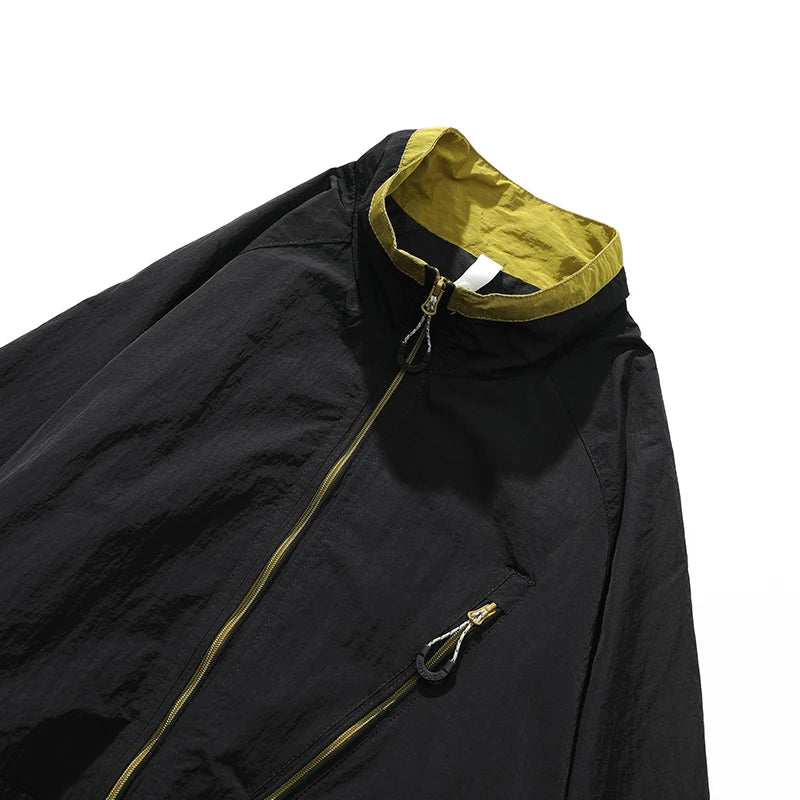 Lightweight Zip-Up Windbreaker Jacket with Stand Collar for Outdoor Wear