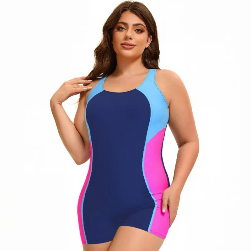 Women's Colour Block Racer Style Boyleg One Piece Swimsuit