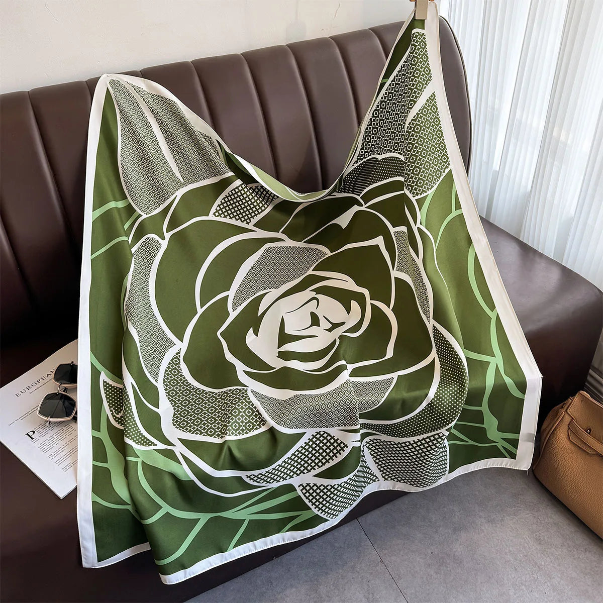 Printed Large Square Scarf with Decorative Border Designs