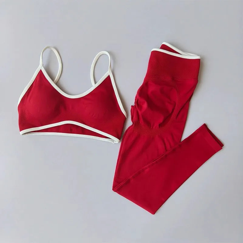Women's Contrast Sports Bra and Leggings Set